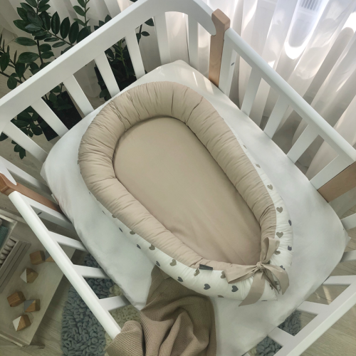 Кокон Baby Design Сердечка сіро-бежеві - 6
