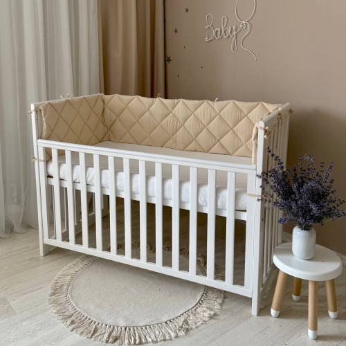 Бортик стьобаний "Baby Dream" на 3 сторони поплін бежевий - 3