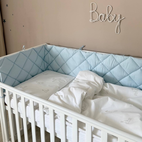 Комплект постельного белья для новорождённого Baby Dream New Зайка c собачкой бежевый/голубой - 4