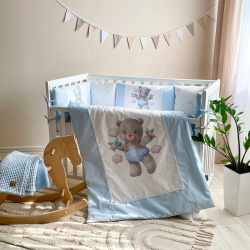 Комплект постельного белья для новорождённого Kids toys Мишка голубой NEW - 3