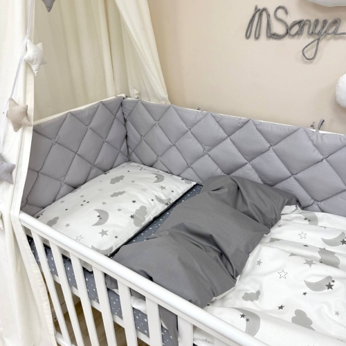Комплект постельного белья для новорождённого Baby Mix Облака серые с месяцем, цвет серый - 6
