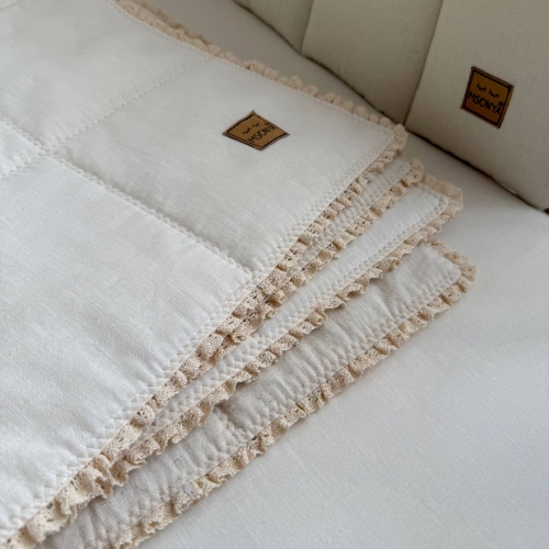 Плед утеплённый лён льняной/молочный - 7