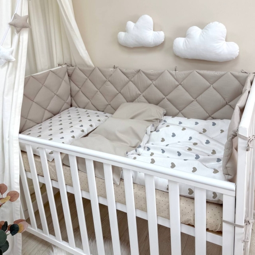 Комплект постільної білизни для новонародженого Baby Mix Сіро-бежеві сердечка - 8