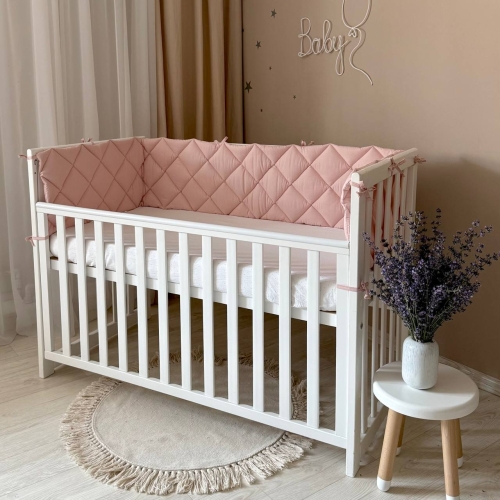 Бортик стьобаний "Baby Dream" на 3 сторони поплін пудра темна - 3
