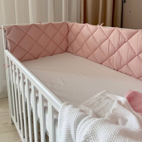 Бортик стьобаний "Baby Dream" на 3 сторони поплін пудра темна - 6