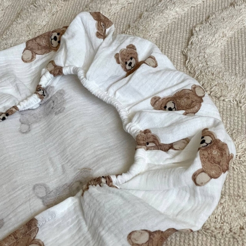 Простирадло у візочок муслін Teddy на білому - 2
