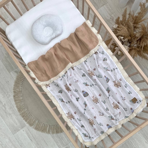 Плед муслін жатка Іграшки бежевий з бахромою - 2