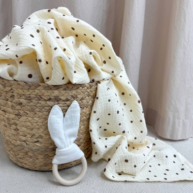 Пелюшка муслін Горошки коричневі на айворі