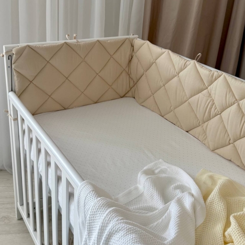 Бортик стьобаний "Baby Dream" на 3 сторони поплін бежевий - 6