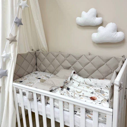 Комплект постельного белья для новорождённого Baby Mix Зайцы на лесенке бежевый - 9