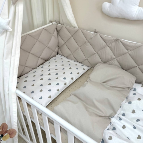 Комплект постільної білизни для новонародженого Baby Mix Сіро-бежеві сердечка - 3