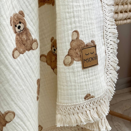 Плед муслін жатка двошаровий з бахромою Teddy на молочному - 2