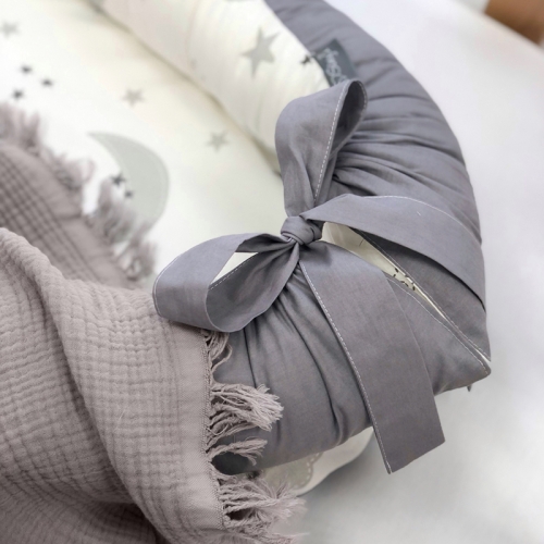 Кокон Baby Design Хмаринки сірі з місяцем - 3