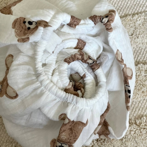 Простирадло у візочок муслін Teddy на білому - 3