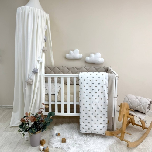 Комплект постільної білизни для новонародженого Baby Mix Сіро-бежеві сердечка - 1