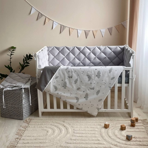Комплект постельного белья для новорождённого Baby Mix Облака серые с месяцем, цвет серый - 13