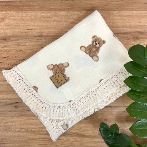 Плед муслін жатка двошаровий з бахромою Teddy на молочному - 3