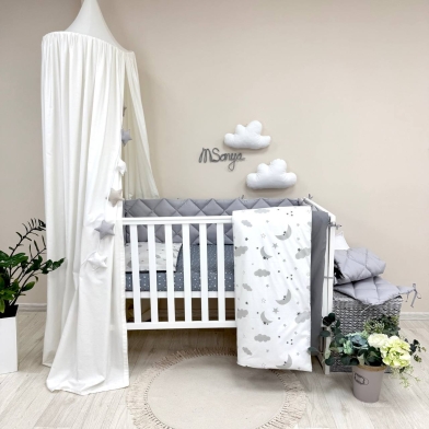 Комплект постільної білизни для новонародженого Baby Mix Хмаринки сірі з місяцем, колір сірий