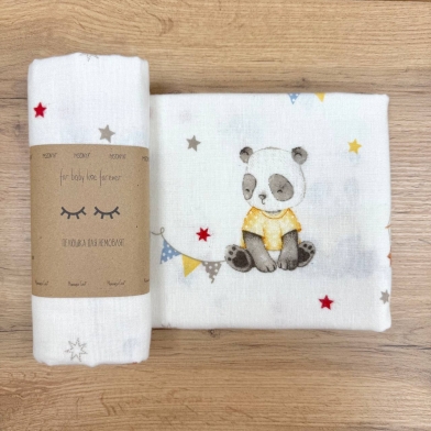 Пелёнка фланель Панды с игрушками бежевые