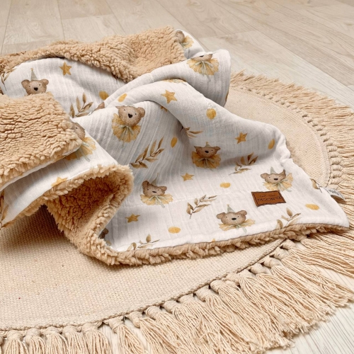 Плед муслін на хутрі Teddy Ведмедики в ковпачках - 4