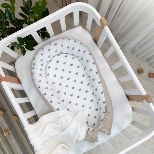 Кокон Baby Design Сердечка сіро-бежеві - 1