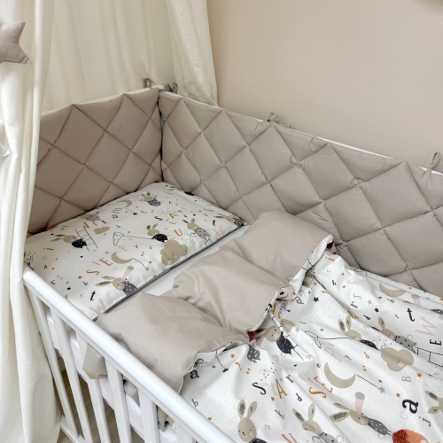 Комплект постельного белья для новорождённого Baby Mix Зайцы на лесенке бежевый - 8
