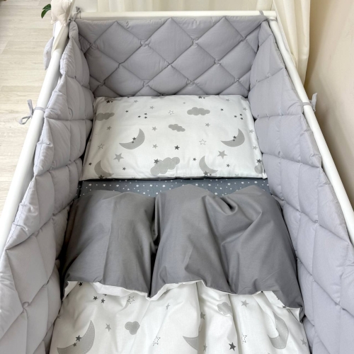 Комплект постельного белья для новорождённого Baby Mix Облака серые с месяцем, цвет серый - 3