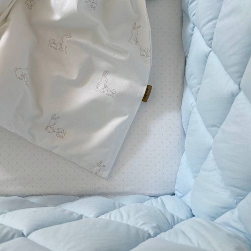 Комплект постельного белья для новорождённого Baby Dream New Зайка c собачкой бежевый/голубой - 7