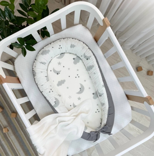 Кокон Baby Design Хмаринки сірі з місяцем - 1