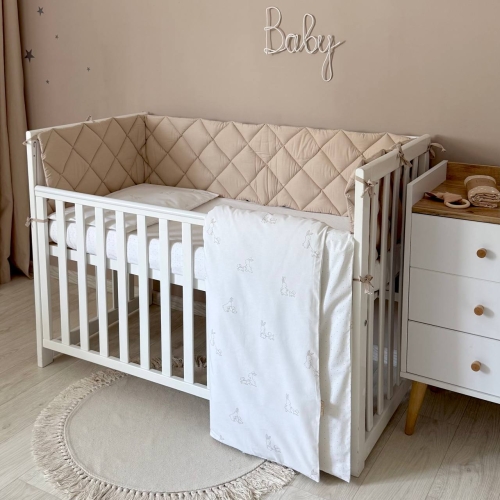 Комплект постельного белья для новорождённого Baby Dream New Зайка c собачкой бежевый/бежевый - 3