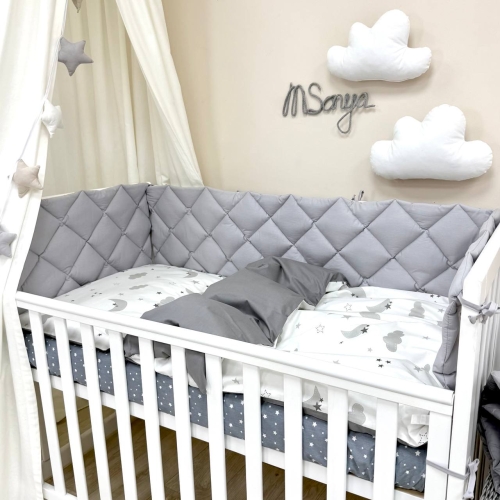 Комплект постельного белья для новорождённого Baby Mix Облака серые с месяцем, цвет серый - 5