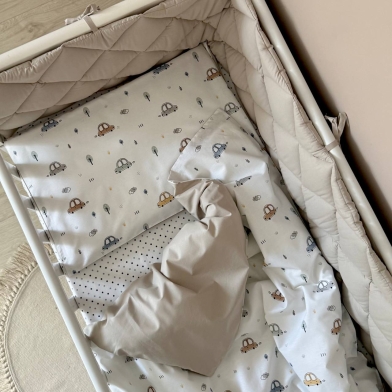 Комплект постельного белья для новорождённого Baby Dream New Машинки голубые