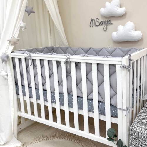 Комплект постельного белья для новорождённого Baby Mix Облака серые с месяцем, цвет серый - 9